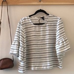 Who What Wear Striped Crop Blouse